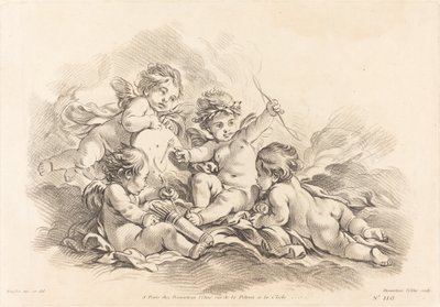 Cztery cherubiny podczas treningu na cel autorstwa Gilles Demarteau, the Elder after François Boucher