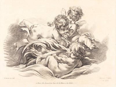Trzy cherubiny bawiące się na fali delfinów autorstwa Gilles Demarteau, the Elder after François Boucher