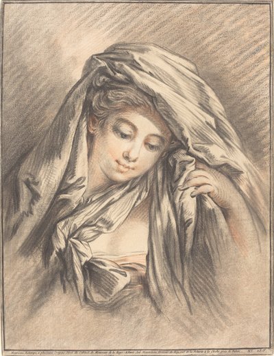 Młoda kobieta z zakrytą głową autorstwa Gilles Demarteau, the Elder after François Boucher