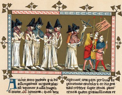 Biczownicy lub bracia krzyżowi w Doorniku w 1349 r. (litografia) autorstwa Gilles Le Muisit
