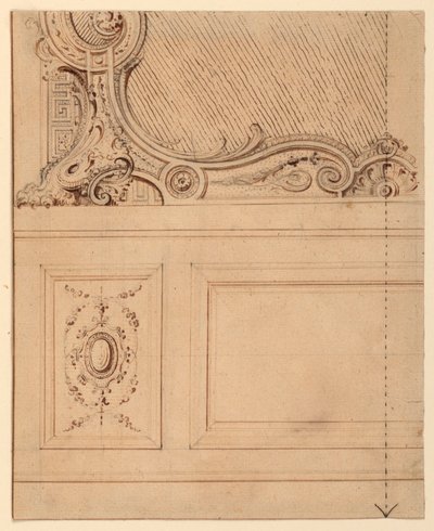 Rysunek przedstawiający dolną część panelu ściennego, 1714 r. autorstwa Gilles Marie Oppenord