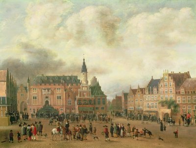 Ogłoszenie pokoju w Bredzie na Grote Markt, Haarlem, ok. 1667 autorstwa Gillis Rombouts