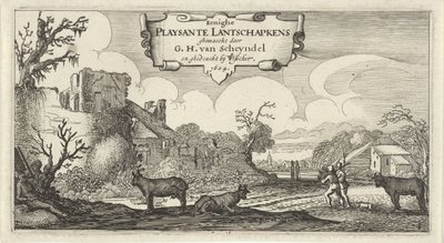 Druk tytułowy dwunastu pejzaży z postaciami Eenighe Playsante Lantschapkens (tytuł na obiekcie) Dwanaście pejzaży z postaciami (tytuł serii) autorstwa Gillis van Scheyndel (I)
