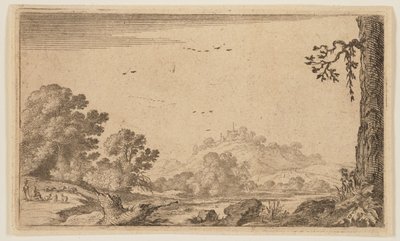 Rzeka w częściowo otwartym pagórkowatym kraju, z Twelve Landscapes autorstwa Gillis van Scheyndel