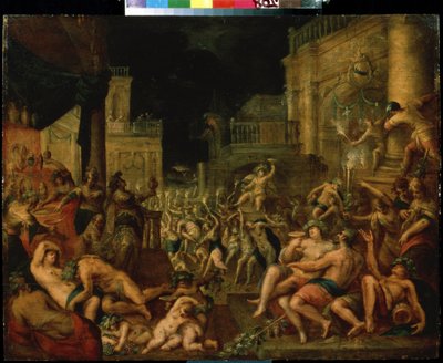 Uczta Midasa na cześć Bachusa i Silenusa. Obraz Gillisa van Valckenborcha (1570-1622). Olej na drewnie, Wymiary: 61,6 x 78,7 cm Sztuka w stylu flamandzkiego baroku. Muzeum Sztuk Pięknych im. Puszkina w Moskwie. autorstwa Gillis van Valckenborch