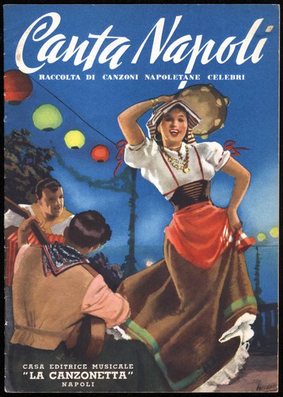 Neapol: zbiór słynnych pieśni neapolitańskich: "" Canta Napoli "". Okładka jest ilustrowana przez Gino Boccasile (1901-1952), około 1937 roku. autorstwa Gino Boccasile