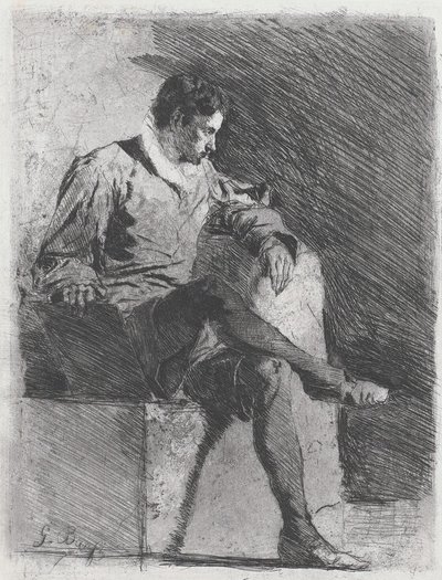 Siedzący mężczyzna w stroju z szesnastego wieku, ok. godz. 1878. autorstwa Gioacchino Banfi