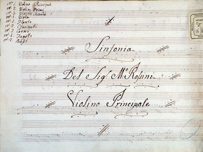 Fragment pierwszej strony partytury skrzypcowej do symfonii Gioacchino Rossiniego autorstwa Gioachino Rossini
