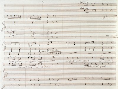 Strona partytury muzycznej Le Comte Ory z odręcznymi poprawkami Gioacchino Rossiniego autorstwa Gioachino Rossini