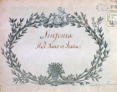 Strona partytury muzycznej symfonii Turek we Włoszech Gioacchino Rossiniego autorstwa Gioachino Rossini