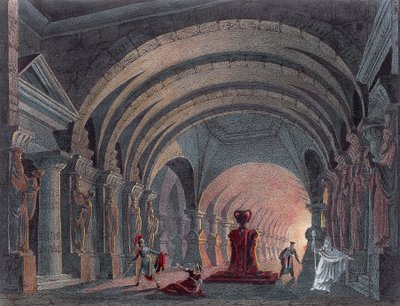 Scenografia do IV aktu Semiramidy autorstwa Gioacchino Rossiniego (1792-1868), rycina autorstwa Gioachino Rossini