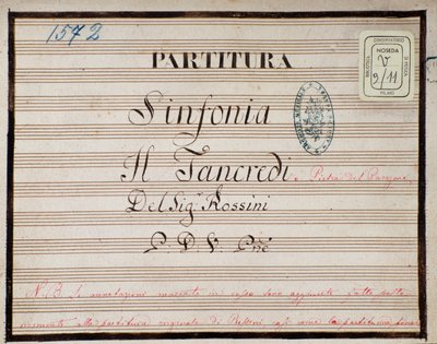 Nuty do symfonii zredukowanej na fortepian Tancrediego, opera Gioacchino Rossiniego autorstwa Gioachino Rossini