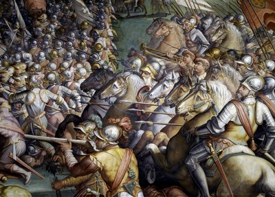 Bitwa pod Scannagallo w Valdichiana (Val di Chiana). Szczegół. Fresk autorstwa Giorgio Vasariego i jego pracowni (1511-1574). Palazzo Vecchio (Salone dei Cinquecento) autorstwa Giorgio (and workshop) Vasari