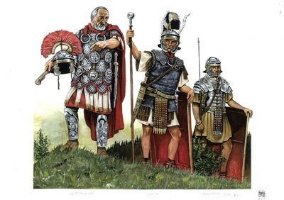 Starożytny Rzym: centurion, optio (posłaniec między centurionami a dekurionami) i legionista. II w. autorstwa Giorgio Albertini