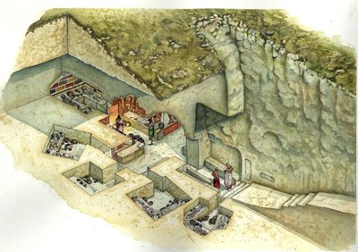 Cywilizacja etruska: rekonstrukcja i wycięcie grobowca Francois de Vulci. III wiek p.n.e. Włochy autorstwa Giorgio Albertini