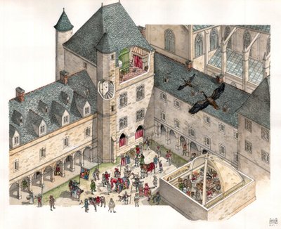Średniowiecze: widok z lotu ptaka na Palais des Dukes de Burgundy w Dijon (Cote d