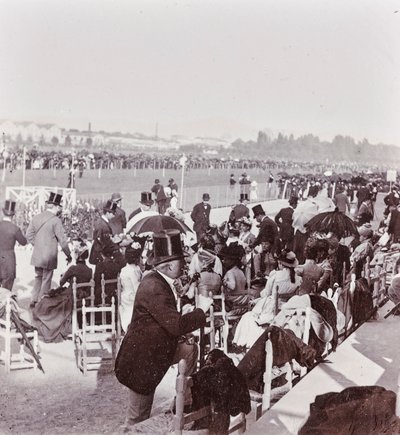 Widzowie toru wyścigowego w parku Cascine: Generał Pralormo, Neri Corsini, Alberto Rignano, Gennaro Placci, hrabina Maud Ricci, hrabina Perkenstein autorstwa Giorgio Enrico (attr.to) Levi