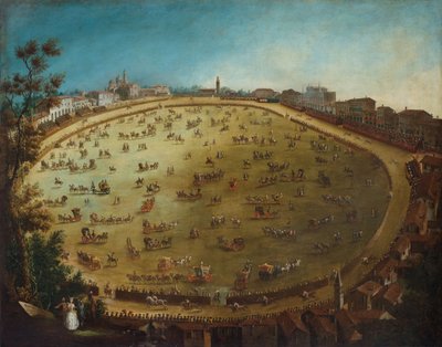 Wyścigi konne w Prato della Valle w Padwie, połowa XVIII wieku.. autorstwa Giorgio Fossati