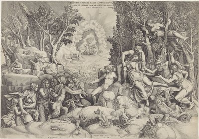 Cephalus en de Bosgoden między dood van Procris Procrinus króla Aten / Córka i żona Kefalosa, przez tego samego męża nieświadomie (tytuł na obiekcie) autorstwa Giorgio Ghisi