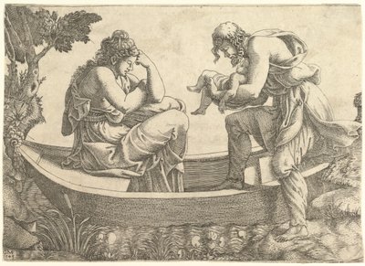 Danae i niemowlę Perseusz wyrzuceni na morze przez Akrisiusa, 1543. autorstwa Giorgio Ghisi