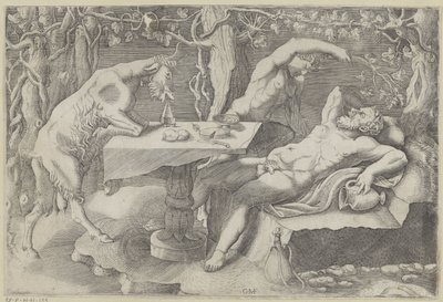 Silenus, een sater en een geit Slappende Silenus autorstwa Giorgio Ghisi