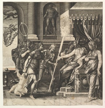 Kalumnia Apelles, 1560. autorstwa Giorgio Ghisi