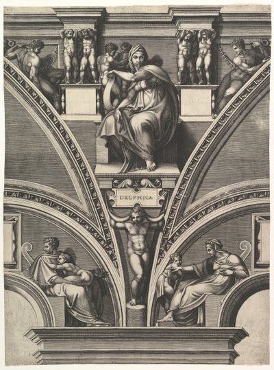 Sybilla delficka z serii Proroków i Sybilli w Kaplicy Sykstyńskiej, 1570-75. autorstwa Giorgio Ghisi