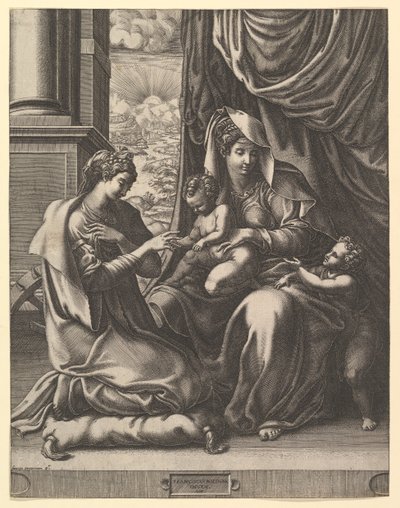 Mistyczne zaślubiny św. Katarzyny, ca. 1555-56. autorstwa Giorgio Ghisi