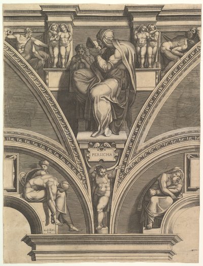 Sybilla perska, z serii Prorocy i Sybille w Kaplicy Sykstyńskiej, 1570-75. autorstwa Giorgio Ghisi