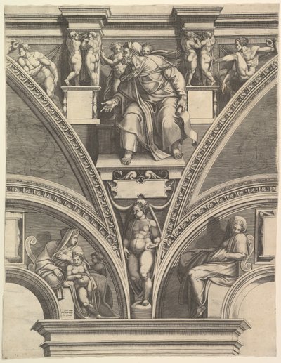 Prorok Ezechiel, z serii Prorocy i Sybille w Kaplicy Sykstyńskiej, 1570-75. autorstwa Giorgio Ghisi