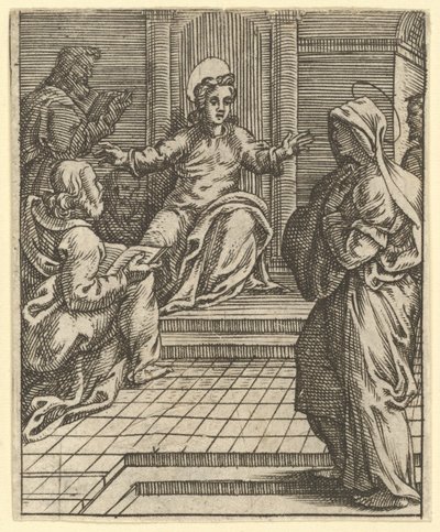 Dziewica Bolesna: Chrystus spiera się z lekarzami, jedna z dziewięciu okolicznych firm, do 1575 r. autorstwa Giorgio Ghisi