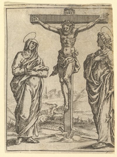 Dziewica Bolesna: Ukrzyżowanie, jedna z dziewięciu okolicznych komór od V..., do 1575 r. autorstwa Giorgio Ghisi