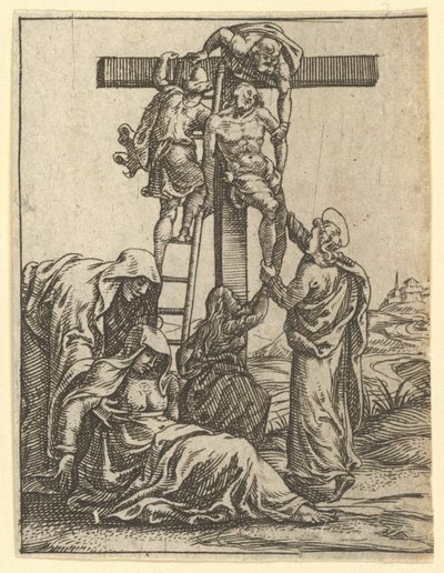 Matka Boska Bolesna: Zstąpienie z Krzyża, jeden z dziewięciu okolicznych przedziałów..., do 1575 r. autorstwa Giorgio Ghisi