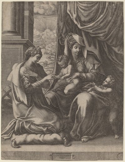 Mistyczne małżeństwo św Katarzyny autorstwa Giorgio Ghisi after Francesco Primaticcio
