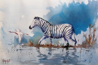Afrykańska zebra brodząca autorstwa Giorgio Gosti