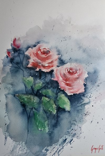 Różowe róże w stylu akwareli autorstwa Giorgio Gosti
