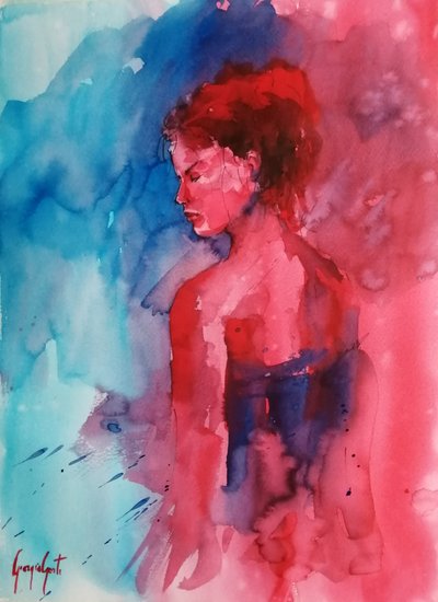 Portret kobiety w czerwieni i błękicie autorstwa Giorgio Gosti