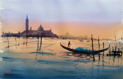 Gondola w Wenecji o zachodzie słońca autorstwa Giorgio Gosti