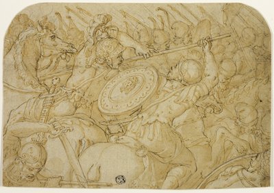 Potyczka kawalerii (rekto); Szkic architektoniczny (verso) autorstwa Giorgio Vasari