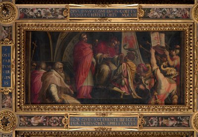 Clemente IV wręcza swoje insygnia kapitanom Guelph Part autorstwa Giorgio Vasari