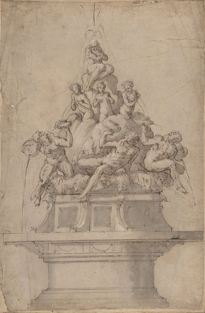 Projekt fontanny z rzecznymi bogami i nimfami, 1511-74. autorstwa Giorgio Vasari