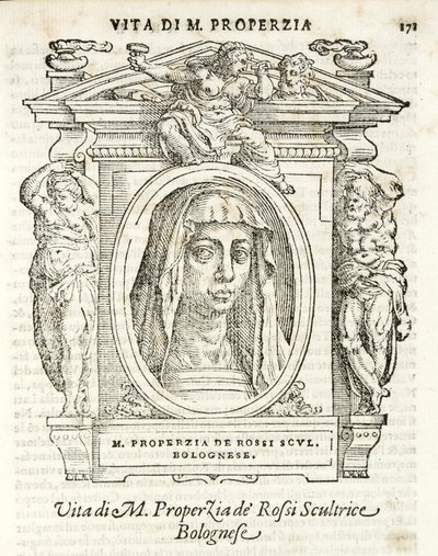 Mediolan, Biblioteca Braidense, Vite de piv excellent, Giorgio Vasari 1568, Properzia dè Rossi autorstwa Giorgio Vasari