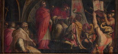 Papież Klemens IV wręcza swoje insygnia kapitanom Partii Guelph, 1563-1565 autorstwa Giorgio Vasari