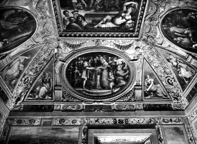 Papież Klemens VII (1478-1534) żeni się z Katarzyną Medyceuszy (1519-1589) z Henrykiem II z Francji (1519-59), z Sala di Clemente VII autorstwa Giorgio Vasari