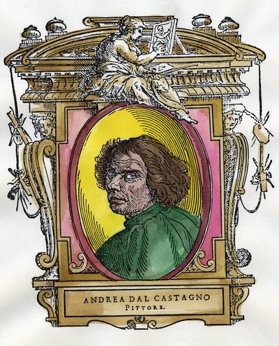 Portret malarza Andrei Del Castagno (ok. 1410-1457). Zbiór biografii malarzy i rzeźbiarzy autorstwa Giorgio Vasari. autorstwa Giorgio Vasari