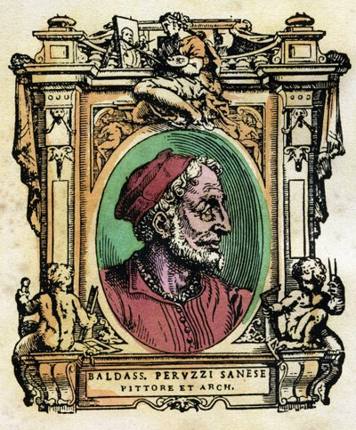 Portret Baldassarre Peruzziego (1481-1536) Sieneński architekt i malarz Grawerowanie z „Żywotów” autorstwa Giorgio Vasari (1511-1574) 1568 © Fototeca Gilardi / Leemage autorstwa Giorgio Vasari