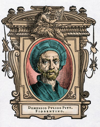 Portret Domenico PULIGO [1492-1527] Włoski malarz. Grawerowanie przysmaku „Życie najwybitniejszych malarzy, rzeźbiarzy i architektów” (Le Vite de