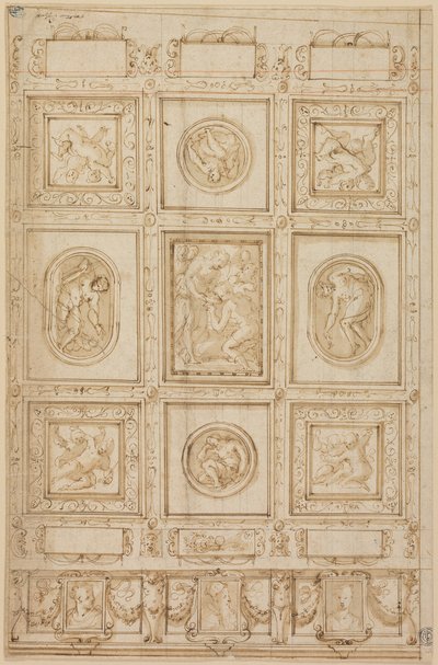 Studium do dekoracji sufitu z Rebeccą i Eliezerem przy studni (rekto); Studium do dekoracji sufitu (verso) autorstwa Giorgio Vasari