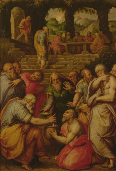 Cuda proroka Elizeusza (olej na desce) autorstwa Giorgio Vasari