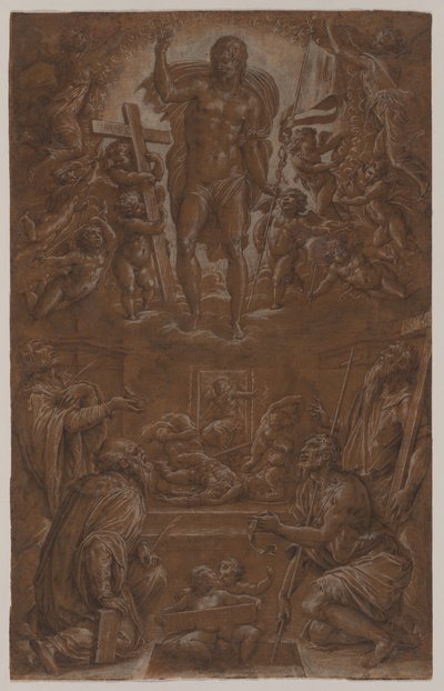 Zmartwychwstały Chrystus adorowany przez świętych i aniołów, 1566-1568. autorstwa Giorgio Vasari